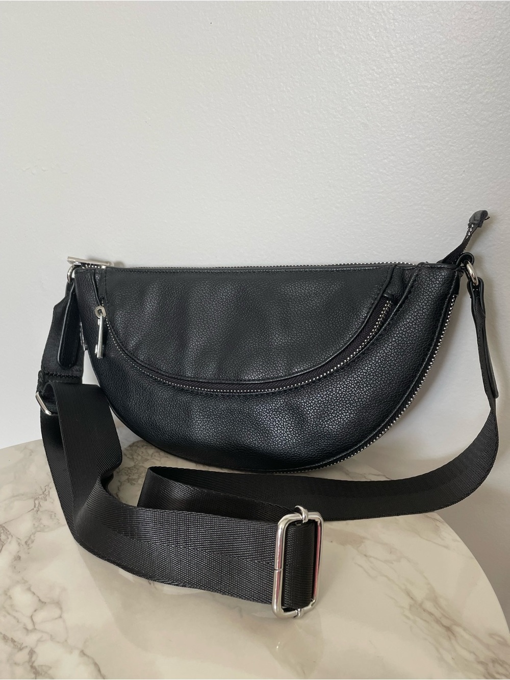 Sondra Roberts Faux Pebbled Leather Crescent Crossbody Bag